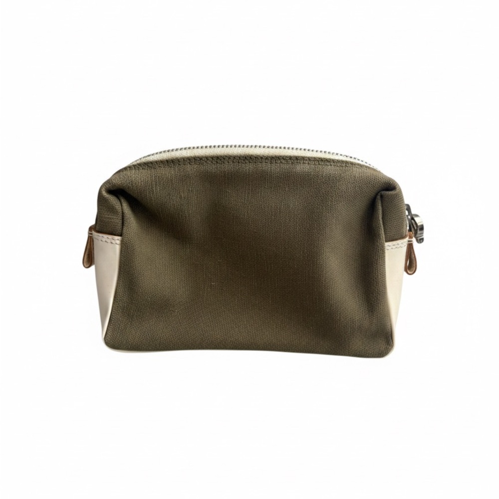 Salvatore, Ferragamo Olive Canvas and White Leather Pochette
